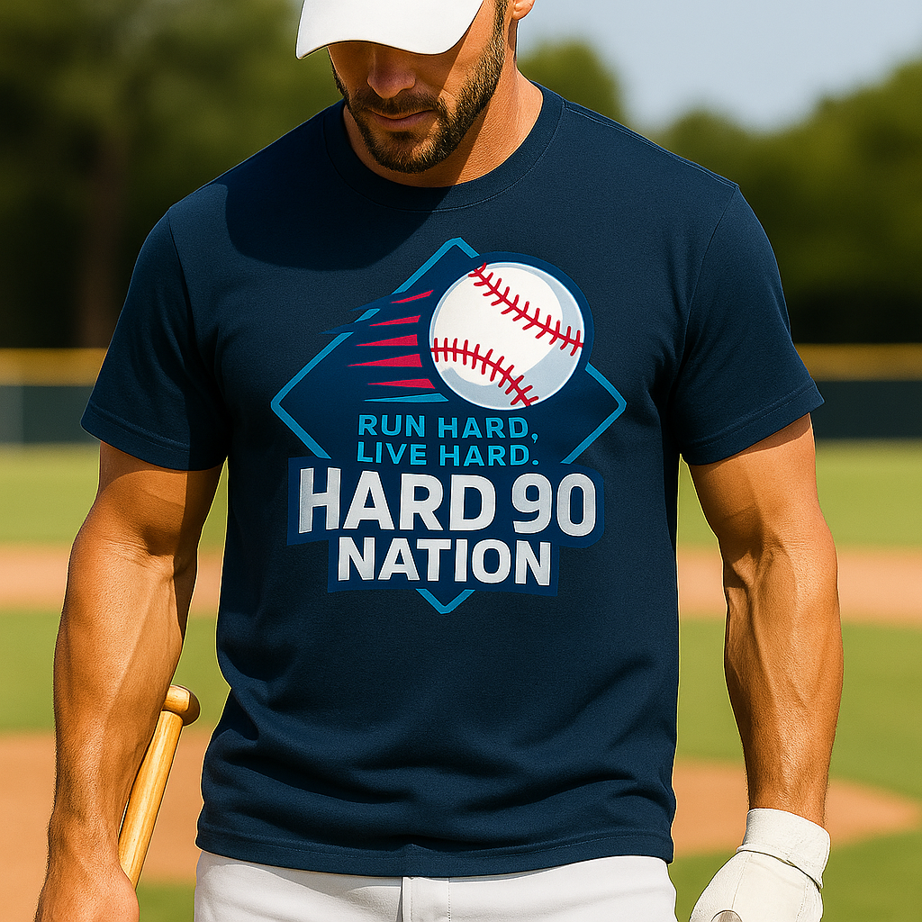 Hard 90 Nation Baseball Adult Tee – “Run Hard. Live Hard.”