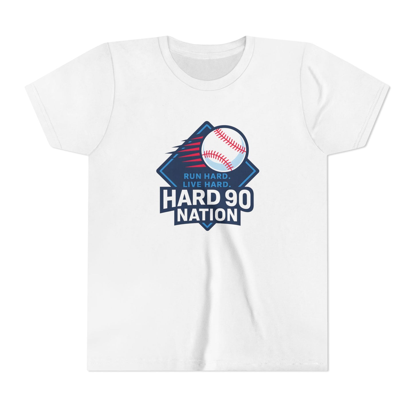Youth Baseball T-Shirt, “Run Hard. Live Hard.”, Hard 90 Nation Logo Tee for Kids